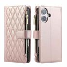 For iPhone 16 Plus Rhombic Zipper Wallet Leather Phone Case(Rose Gold) - 2