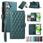 For iPhone 16 Plus Rhombic Zipper Wallet Leather Phone Case(Green) - 1