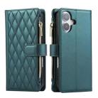 For iPhone 16 Plus Rhombic Zipper Wallet Leather Phone Case(Green) - 2