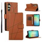 For Samsung Galaxy A16 5G PU Genuine Leather Texture Embossed Line Phone Case(Brown) - 1