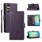 For Samsung Galaxy A16 5G PU Genuine Leather Texture Embossed Line Phone Case(Purple) - 1