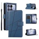 For Redmi K70 Ultra PU Genuine Leather Texture Embossed Line Phone Case(Blue) - 1