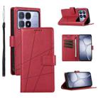 For Redmi K70 Ultra PU Genuine Leather Texture Embossed Line Phone Case(Red) - 1