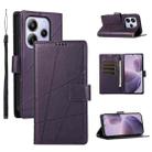 For Redmi Note 14 4G 163.25mm Global PU Genuine Leather Texture Embossed Line Phone Case(Purple) - 1