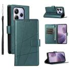 For Redmi Note 14 4G 164.84mm PU Genuine Leather Texture Embossed Line Phone Case(Green) - 1