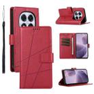 For Redmi Note 14 Pro 4G PU Genuine Leather Texture Embossed Line Phone Case(Red) - 1