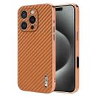 For iPhone 16 Pro Max AZNS Electroplated Edge Carbon Fiber Texture Phone Case(Brown) - 1