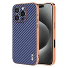 For iPhone 16 Pro Max AZNS Electroplated Edge Carbon Fiber Texture Phone Case(Blue) - 1