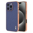 For iPhone 16 Pro AZNS Electroplated Edge Carbon Fiber Texture Phone Case(Blue) - 1