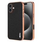 For iPhone 16 Plus AZNS Electroplated Edge Carbon Fiber Texture Phone Case(Black) - 1