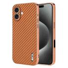For iPhone 16 Plus AZNS Electroplated Edge Carbon Fiber Texture Phone Case(Brown) - 1