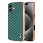 For iPhone 16 Plus AZNS Electroplated Edge Carbon Fiber Texture Phone Case(Green) - 1