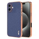 For iPhone 16 AZNS Electroplated Edge Carbon Fiber Texture Phone Case(Blue) - 1