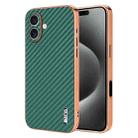 For iPhone 16 AZNS Electroplated Edge Carbon Fiber Texture Phone Case(Green) - 1