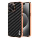 For iPhone 15 Pro Max AZNS Electroplated Edge Carbon Fiber Texture Phone Case(Black) - 1