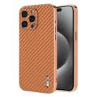 For iPhone 15 Pro AZNS Electroplated Edge Carbon Fiber Texture Phone Case(Brown) - 1