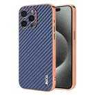 For iPhone 15 Pro AZNS Electroplated Edge Carbon Fiber Texture Phone Case(Blue) - 1