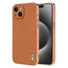 For iPhone 15 Plus AZNS Electroplated Edge Carbon Fiber Texture Phone Case(Brown) - 1