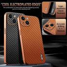 For iPhone 15 Plus AZNS Electroplated Edge Carbon Fiber Texture Phone Case(Brown) - 3