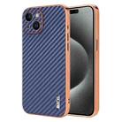 For iPhone 15 Plus AZNS Electroplated Edge Carbon Fiber Texture Phone Case(Blue) - 1