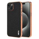 For iPhone 15 AZNS Electroplated Edge Carbon Fiber Texture Phone Case(Black) - 1