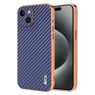 For iPhone 15 AZNS Electroplated Edge Carbon Fiber Texture Phone Case(Blue) - 1