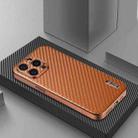For iPhone 14 Pro Max AZNS Electroplated Edge Carbon Fiber Texture Phone Case(Brown) - 2