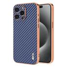 For iPhone 14 Pro Max AZNS Electroplated Edge Carbon Fiber Texture Phone Case(Blue) - 1