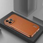 For iPhone 13 Pro Max AZNS Electroplated Edge Carbon Fiber Texture Phone Case(Brown) - 2