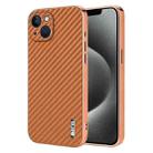 For iPhone 13 AZNS Electroplated Edge Carbon Fiber Texture Phone Case(Brown) - 1