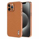 For iPhone 12 Pro Max AZNS Electroplated Edge Carbon Fiber Texture Phone Case(Brown) - 1