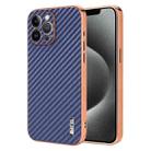 For iPhone 12 Pro Max AZNS Electroplated Edge Carbon Fiber Texture Phone Case(Blue) - 1