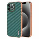 For iPhone 12 Pro Max AZNS Electroplated Edge Carbon Fiber Texture Phone Case(Green) - 1