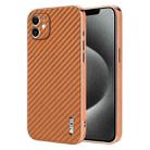 For iPhone 11 AZNS Electroplated Edge Carbon Fiber Texture Phone Case(Brown) - 1