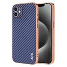 For iPhone 11 AZNS Electroplated Edge Carbon Fiber Texture Phone Case(Blue) - 1