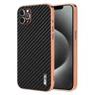 For iPhone 11 Pro AZNS Electroplated Edge Carbon Fiber Texture Phone Case(Black) - 1