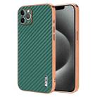 For iPhone 11 Pro AZNS Electroplated Edge Carbon Fiber Texture Phone Case(Green) - 1