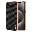 For iPhone 16e AZNS Electroplated Edge Carbon Fiber Texture Phone Case(Black) - 1