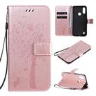 For Motorola Moto E6s (2020) Tree & Cat Embossed Pattern Horizontal Flip Leather Case with Holder & Card Slots & Wallet & Lanyard(Rose Gold) - 1