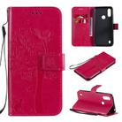 For Motorola Moto E6s (2020) Tree & Cat Embossed Pattern Horizontal Flip Leather Case with Holder & Card Slots & Wallet & Lanyard(Rose Red) - 1