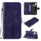 For Motorola Moto E6s (2020) Tree & Cat Embossed Pattern Horizontal Flip Leather Case with Holder & Card Slots & Wallet & Lanyard(Purple) - 1