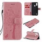 For Motorola Moto E6s (2020) Tree & Cat Embossed Pattern Horizontal Flip Leather Case with Holder & Card Slots & Wallet & Lanyard(Pink) - 1