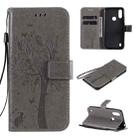 For Motorola Moto E6s (2020) Tree & Cat Embossed Pattern Horizontal Flip Leather Case with Holder & Card Slots & Wallet & Lanyard(Grey) - 1