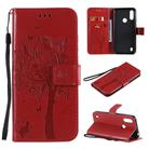 For Motorola Moto E6s (2020) Tree & Cat Embossed Pattern Horizontal Flip Leather Case with Holder & Card Slots & Wallet & Lanyard(Red) - 1