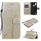 For Motorola Moto E6s (2020) Tree & Cat Embossed Pattern Horizontal Flip Leather Case with Holder & Card Slots & Wallet & Lanyard(Gold) - 1