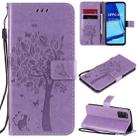 For Oppo A52 / A72 / A92 Tree & Cat Embossed Pattern Horizontal Flip Leather Case with Holder & Card Slots & Wallet & Lanyard(Light Purple) - 1