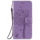 For Oppo A52 / A72 / A92 Tree & Cat Embossed Pattern Horizontal Flip Leather Case with Holder & Card Slots & Wallet & Lanyard(Light Purple) - 2