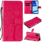For Oppo A52 / A72 / A92 Tree & Cat Embossed Pattern Horizontal Flip Leather Case with Holder & Card Slots & Wallet & Lanyard(Rose Red) - 1