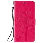 For Oppo A52 / A72 / A92 Tree & Cat Embossed Pattern Horizontal Flip Leather Case with Holder & Card Slots & Wallet & Lanyard(Rose Red) - 2