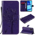 For Oppo A52 / A72 / A92 Tree & Cat Embossed Pattern Horizontal Flip Leather Case with Holder & Card Slots & Wallet & Lanyard(Purple) - 1